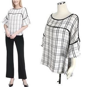 NWOT! Calvin Klein black and white plaid piping blouse
